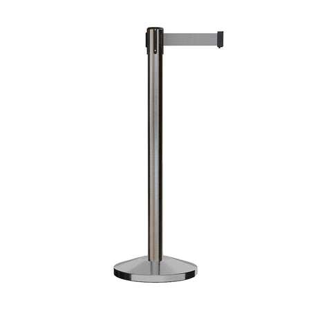 Retractable Belt Barrier Stanchion, Satin Stainless Steel Post, 9 Ft. Belt - CCW Series RBB - 100 - Crowd Control Warehouse