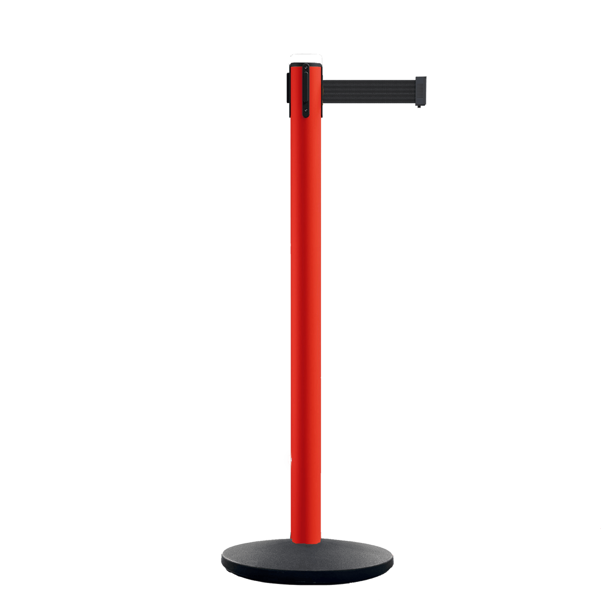 Retractable Belt Barrier Stanchion, Satin Stainless Steel Post with Heavy Duty Cast Iron Base, 16 ft Belt – Montour Line MI650 - Crowd Control Warehouse