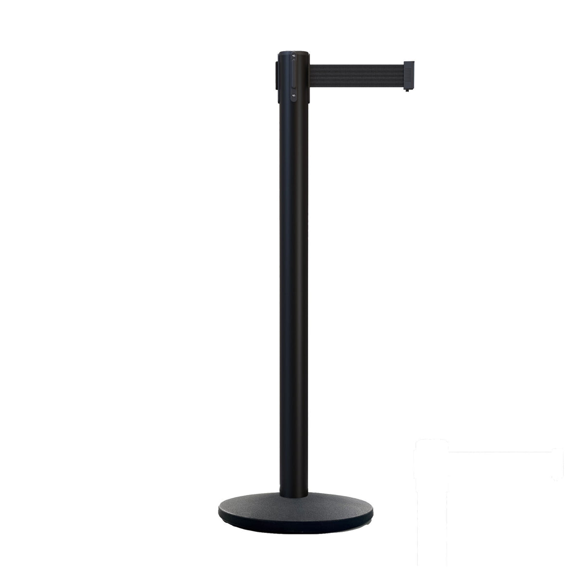 Retractable Belt Barrier Stanchion, Satin Stainless Steel Post with Heavy Duty Cast Iron Base, 16 ft Belt – Montour Line MI650 - Crowd Control Warehouse