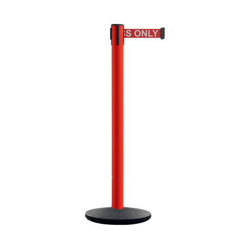 Retractable Belt Barrier Stanchion, Satin Stainless Steel Post with Heavy Duty Cast Iron Base, 16 ft Belt – Montour Line MI650 - Crowd Control Warehouse