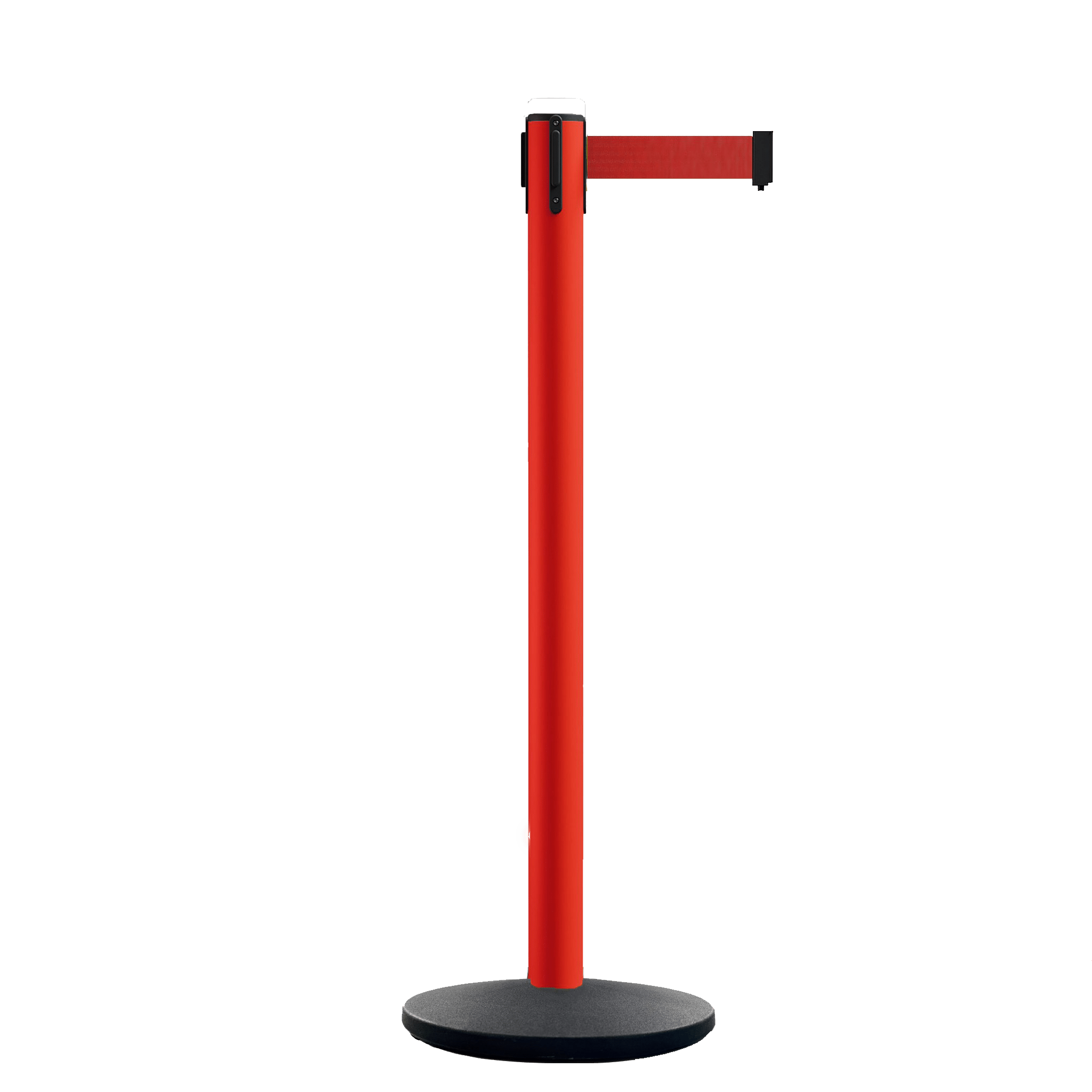 Retractable Belt Barrier Stanchion, Satin Stainless Steel Post with Heavy Duty Cast Iron Base, 16 ft Belt – Montour Line MI650 - Crowd Control Warehouse