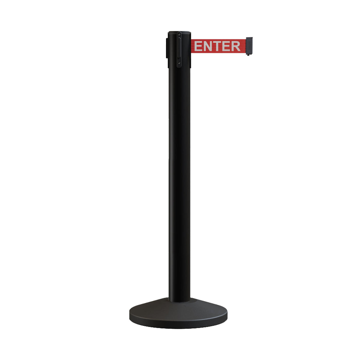 Retractable Belt Barrier Stanchion, Sloped Base, 14 ft Belt - Montour Line M650 - Crowd Control Warehouse