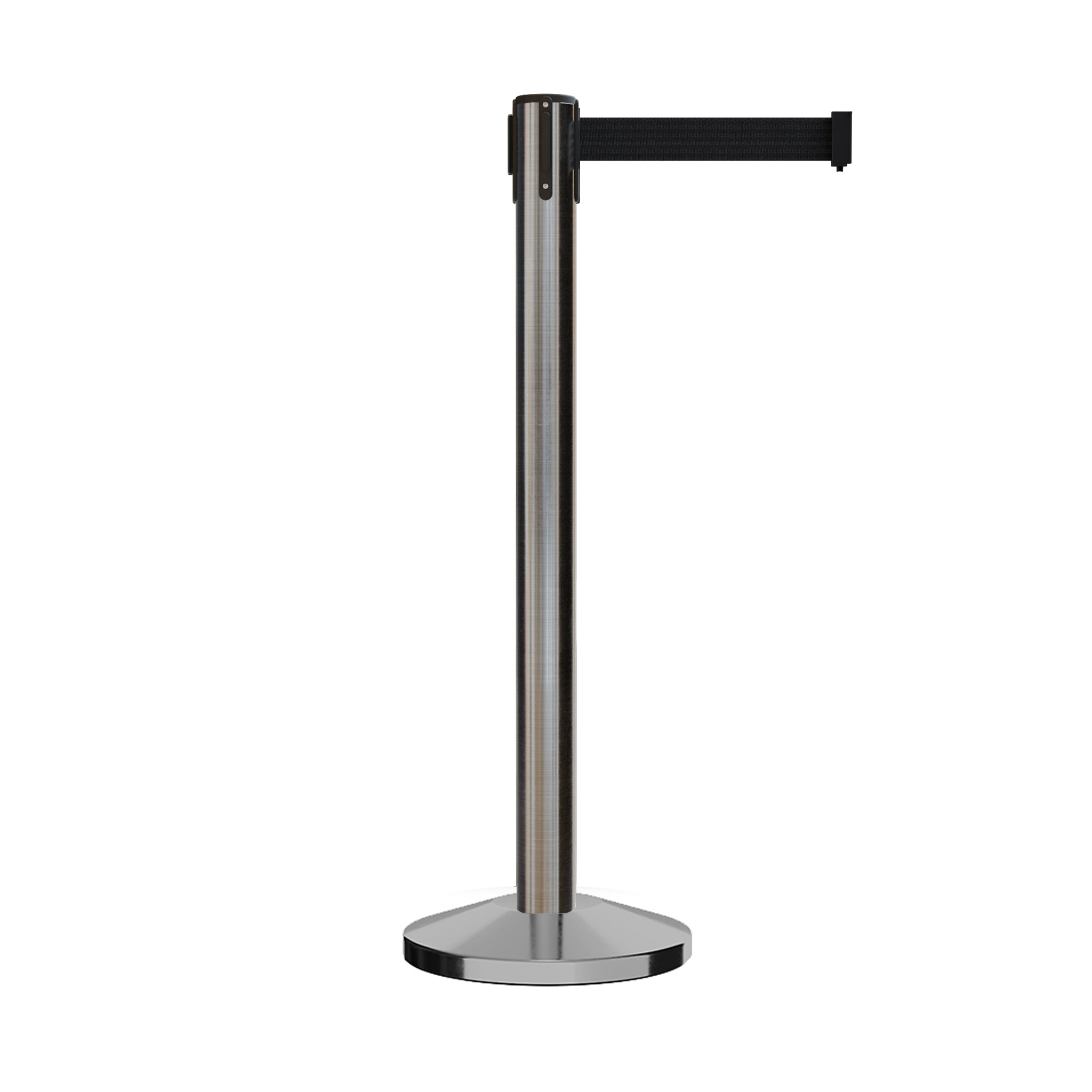 Retractable Belt Barrier Stanchion, Sloped Base, 14 ft Belt - Montour Line M650 - Crowd Control Warehouse