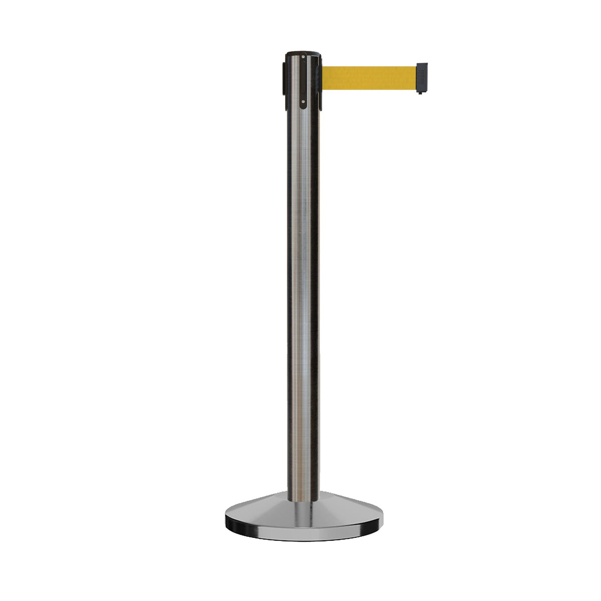 Retractable Belt Barrier Stanchion, Sloped Base, 14 ft Belt - Montour Line M650 - Crowd Control Warehouse