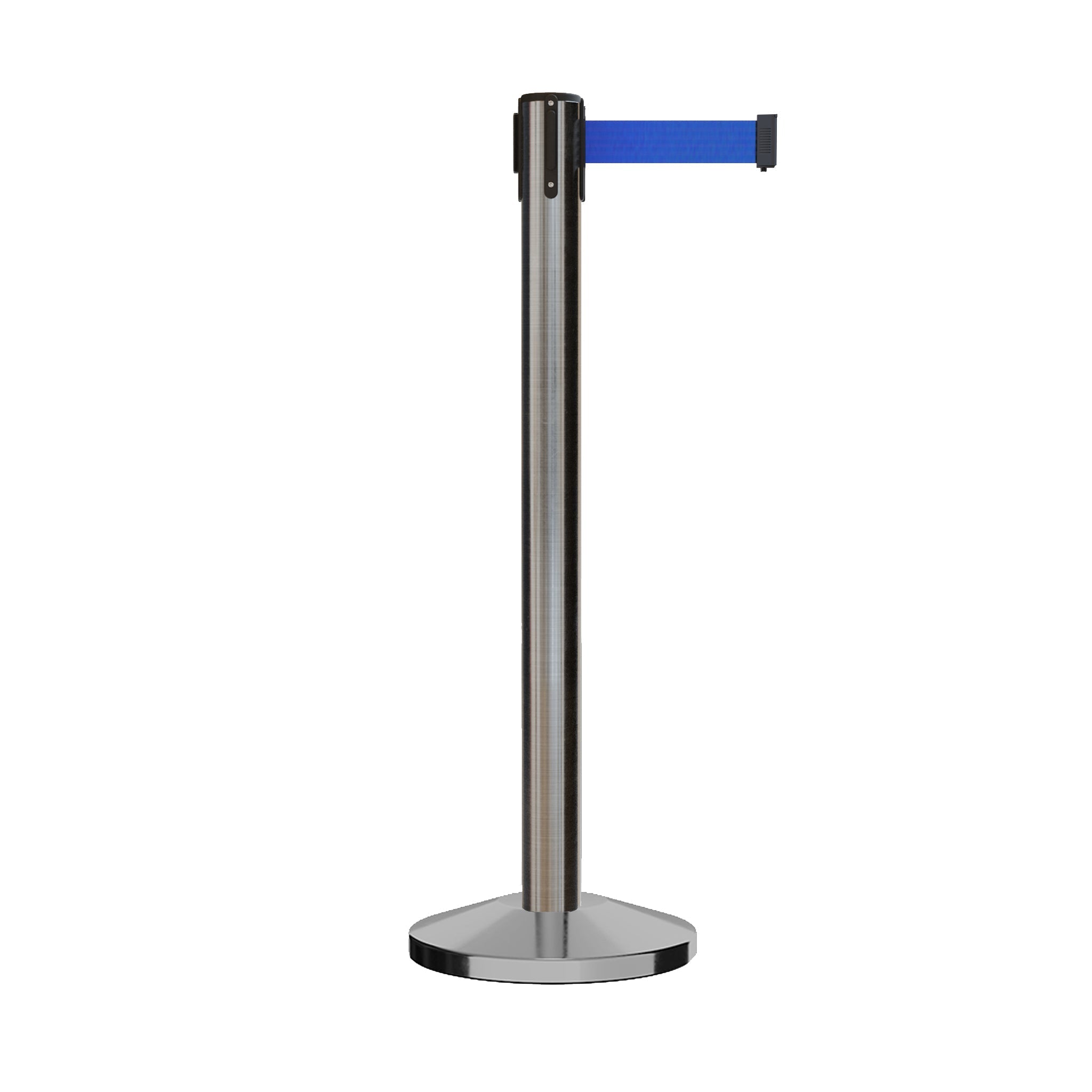 Retractable Belt Barrier Stanchion, Sloped Base, 14 ft Belt - Montour Line M650 - Crowd Control Warehouse
