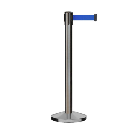 Retractable Belt Barrier Stanchion, Sloped Base, 14 ft Belt - Montour Line M650 - Crowd Control Warehouse