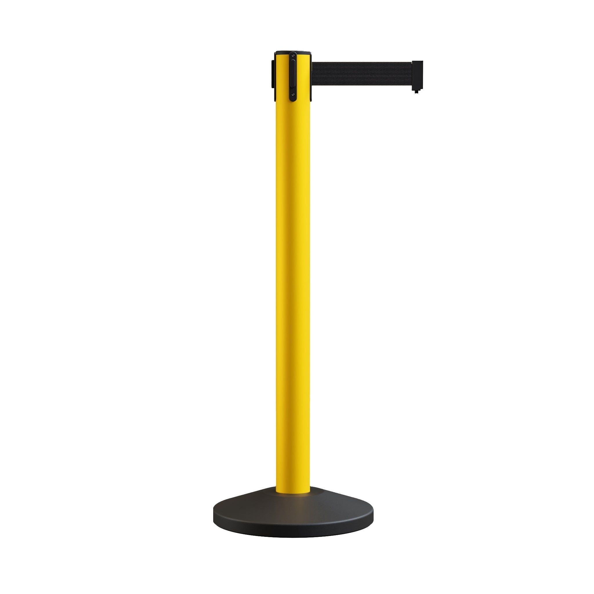 Retractable Belt Barrier Stanchion, Sloped Base, 14 ft Belt - Montour Line M650 - Crowd Control Warehouse