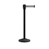 Retractable Belt Barrier Stanchion, Sloped Base, Black Powder Coated Post, 13 ft Belt - Montour Line M530 - Crowd Control Warehouse