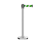 Retractable Belt Barrier Stanchion, Sloped Base, Polished Stainless Steel Post, 9 ft Belt - Montour Line M530 - Crowd Control Warehouse
