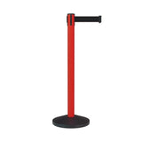 Retractable Belt Barrier Stanchion, Sloped Base, Red Post, 9 ft Belt - Montour Line MS630 - Crowd Control Warehouse