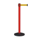 Retractable Belt Barrier Stanchion, Sloped Base, Red Post, 9 ft Belt - Montour Line MS630 - Crowd Control Warehouse