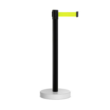 Retractable Belt Barrier Stanchion, Water Fillable Base, Black PVC Plastic Post, 11 Ft Belt - Montour Line MH630 - Crowd Control Warehouse