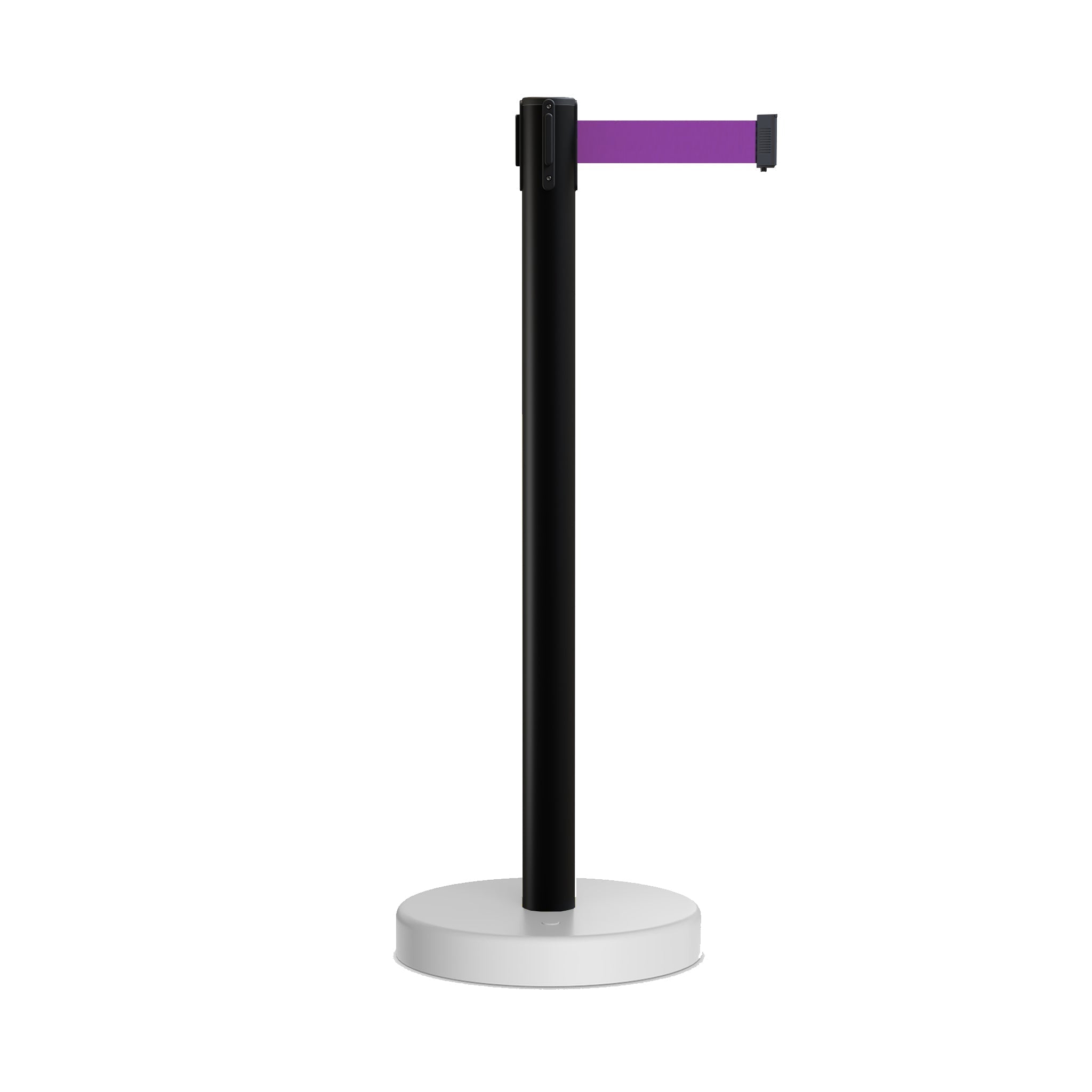 Retractable Belt Barrier Stanchion, Water Fillable Base, Black PVC Plastic Post, 7.5 Ft. Belt - Montour Line MH630 - Crowd Control Warehouse