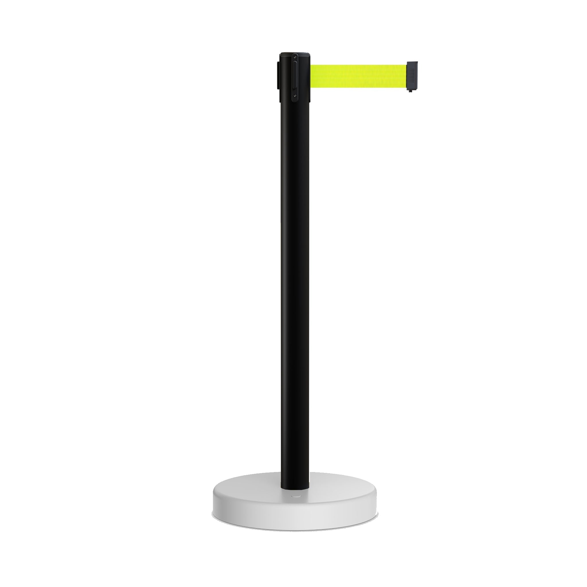 Retractable Belt Barrier Stanchion, Water Fillable Base, Black PVC Plastic Post, 9 Ft. Belt - Montour Line MH630 - Crowd Control Warehouse
