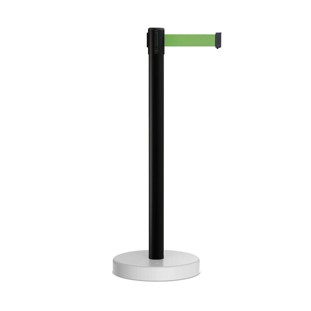 Retractable Belt Barrier Stanchion, Water Fillable Base, Black PVC Plastic Post, 9 Ft. Belt - Montour Line MH630 - Crowd Control Warehouse