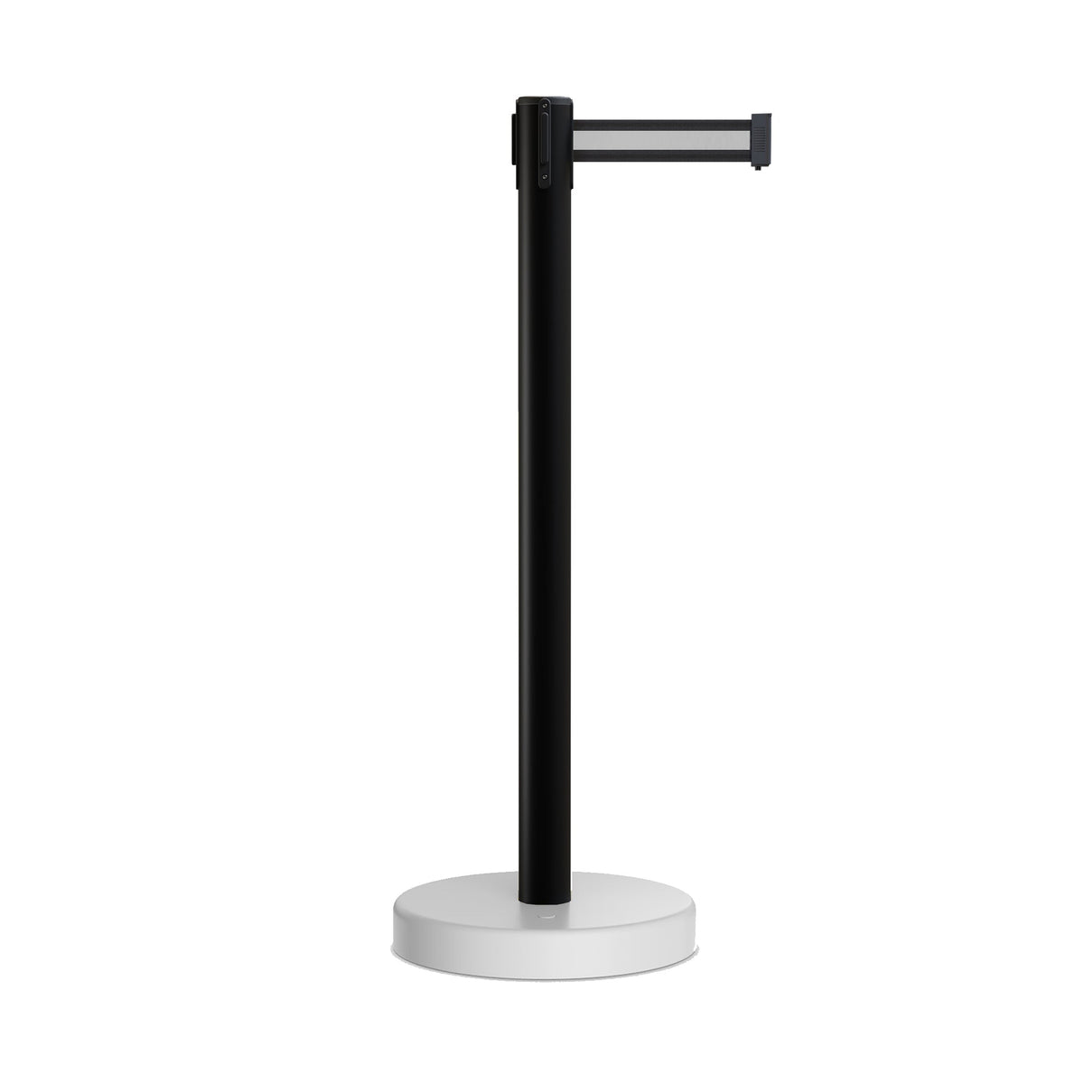 Retractable Belt Barrier Stanchion, Water Fillable Base, Black PVC Plastic Post, 9 Ft. Belt - Montour Line MH630 - Crowd Control Warehouse