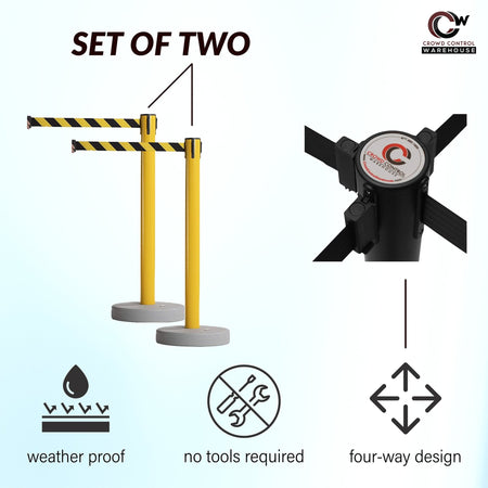 Retractable Belt Barrier Stanchion, Water Fillable Base, Red PVC Plastic Post, 11 Ft Belt - Montour Line MSH630 - Crowd Control Warehouse