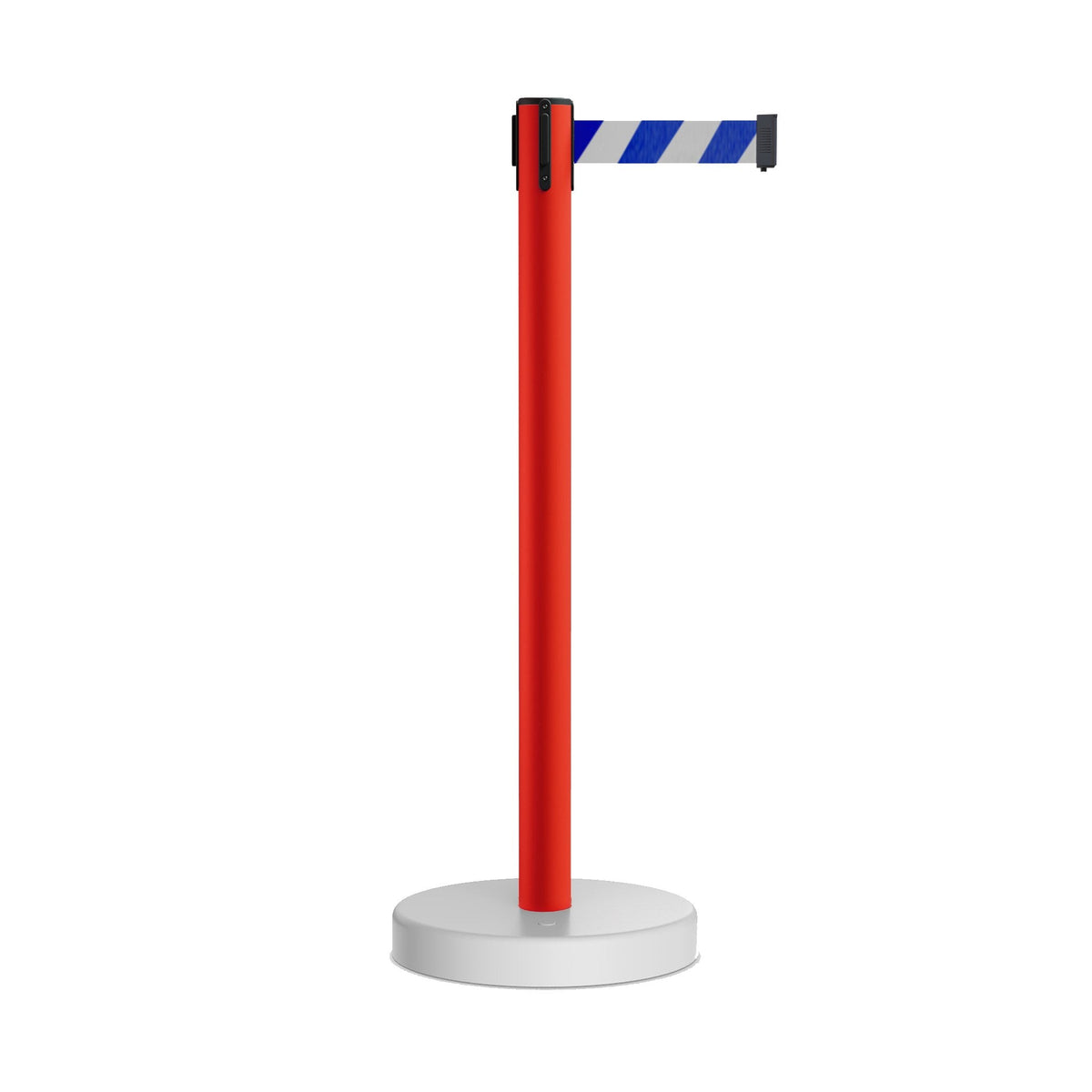 Retractable Belt Barrier Stanchion, Water Fillable Base, Red PVC Plastic Post, 9 Ft Belt - Montour Line MSH630 - Crowd Control Warehouse