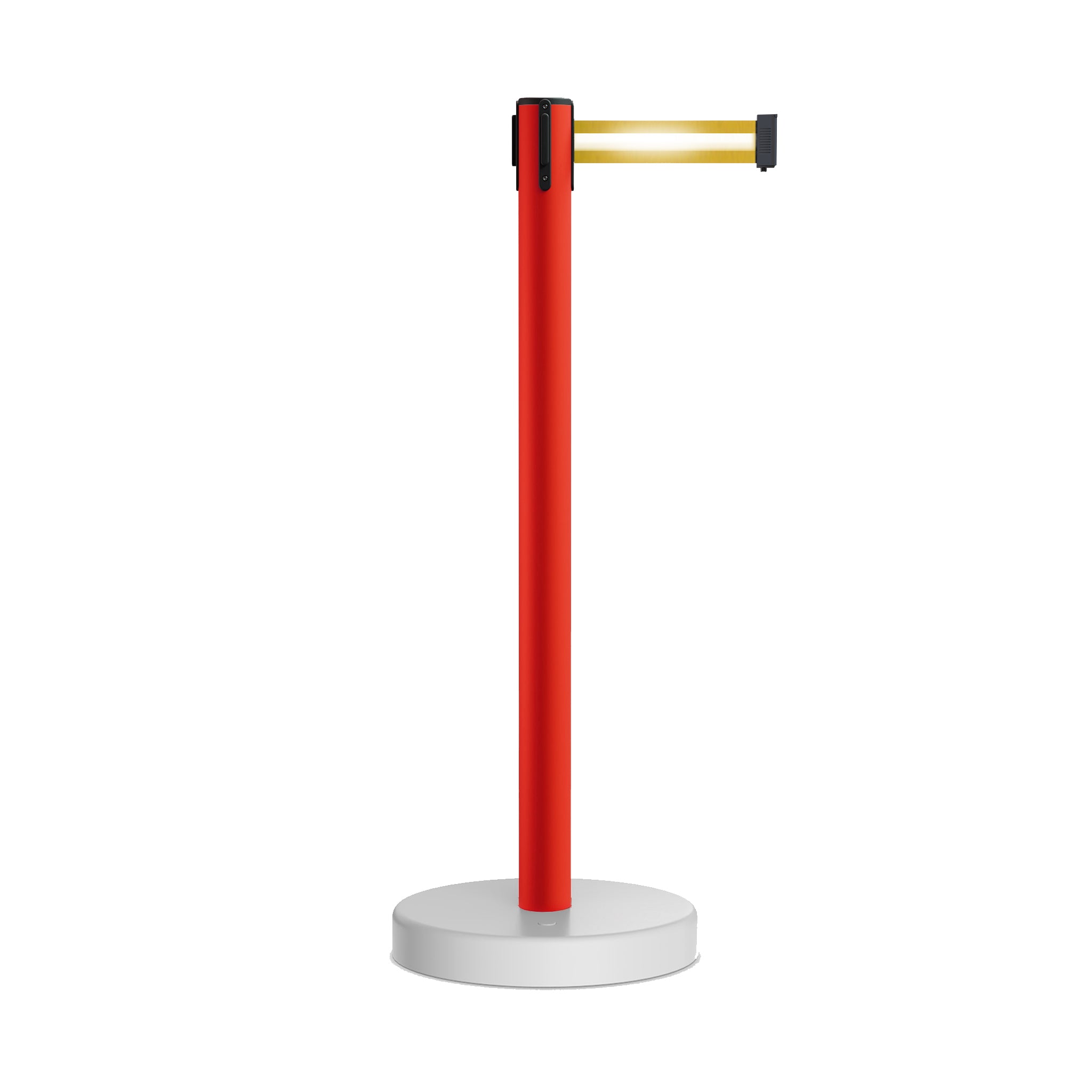 Retractable Belt Barrier Stanchion, Water Fillable Base, Red PVC Plastic Post, 9 Ft Belt - Montour Line MSH630 - Crowd Control Warehouse