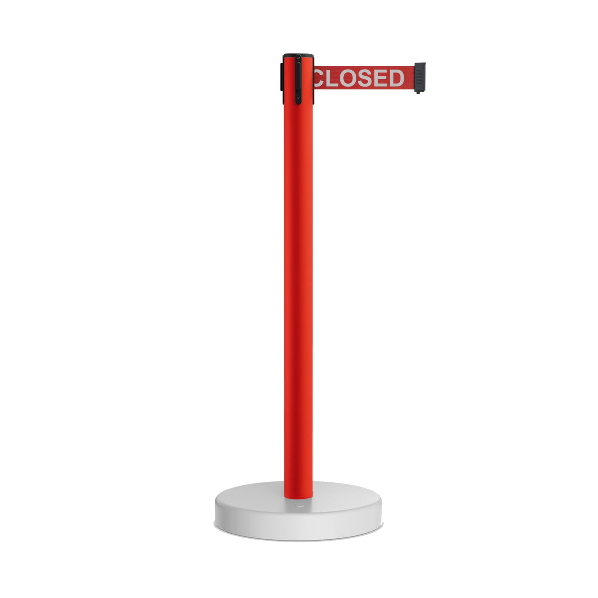 Retractable Belt Barrier Stanchion, Water Fillable Base, Red PVC Plastic Post, 9 Ft Belt - Montour Line MSH630 - Crowd Control Warehouse