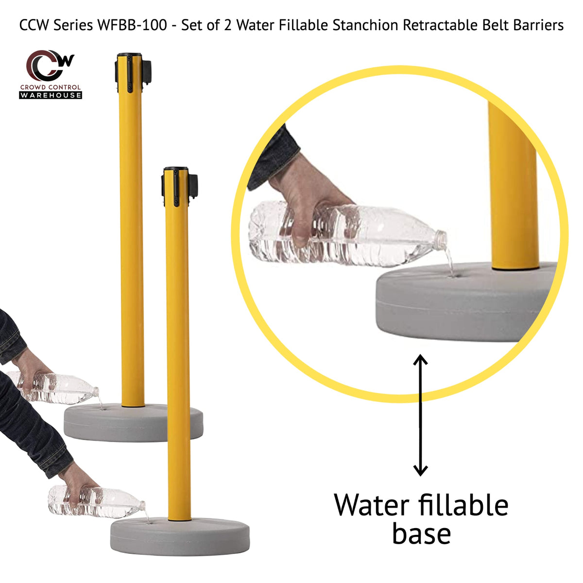 Retractable Belt Barrier Stanchion, Water Fillable Base, Red PVC Plastic Post with 7.5 Ft Belt - Montour Line MSH630 - Crowd Control Warehouse