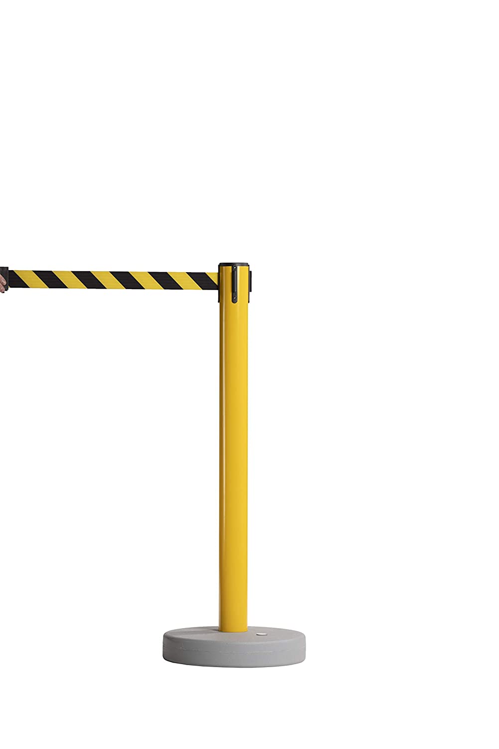 Retractable Belt Barrier Stanchion, Water Fillable Base, Red PVC Plastic Post with 7.5 Ft Belt - Montour Line MSH630 - Crowd Control Warehouse
