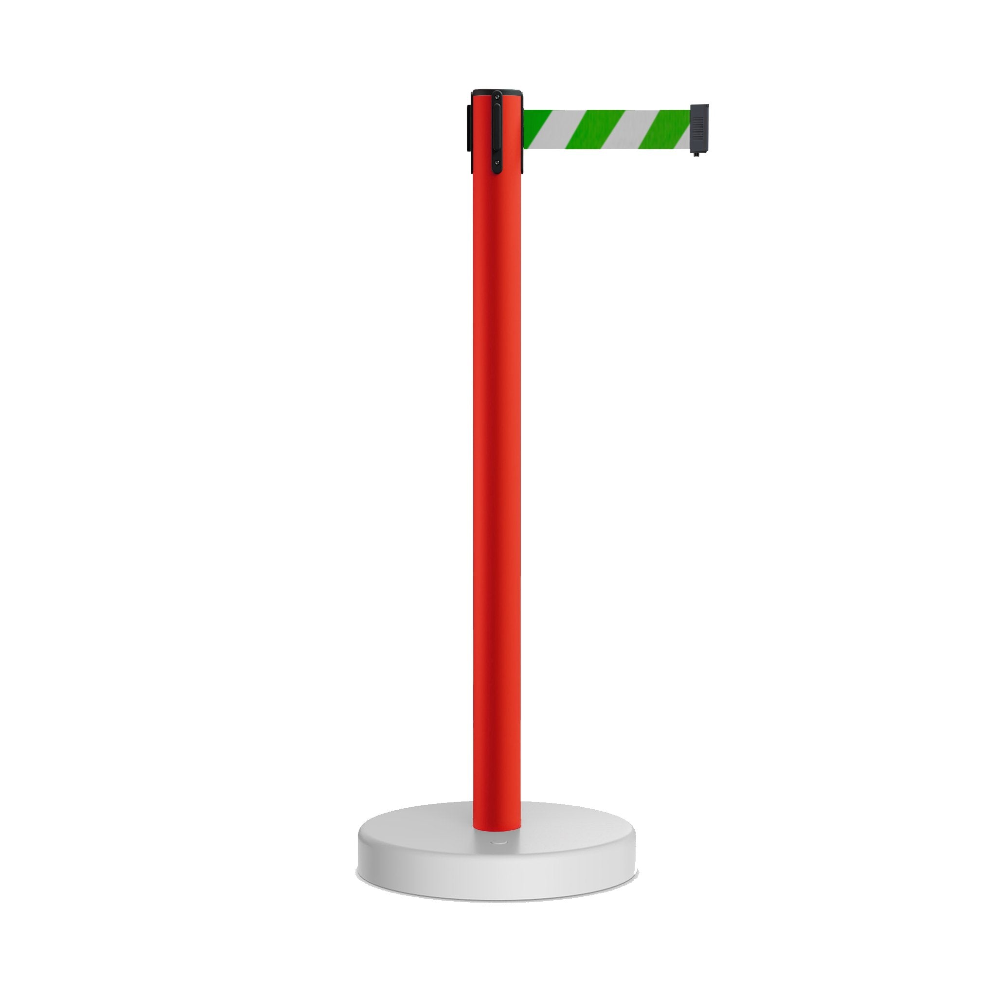 Retractable Belt Barrier Stanchion, Water Fillable Base, Red PVC Plastic Post with 7.5 Ft Belt - Montour Line MSH630 - Crowd Control Warehouse