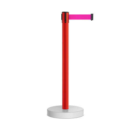 Retractable Belt Barrier Stanchion, Water Fillable Base, Red PVC Plastic Post with 7.5 Ft Belt - Montour Line MSH630 - Crowd Control Warehouse