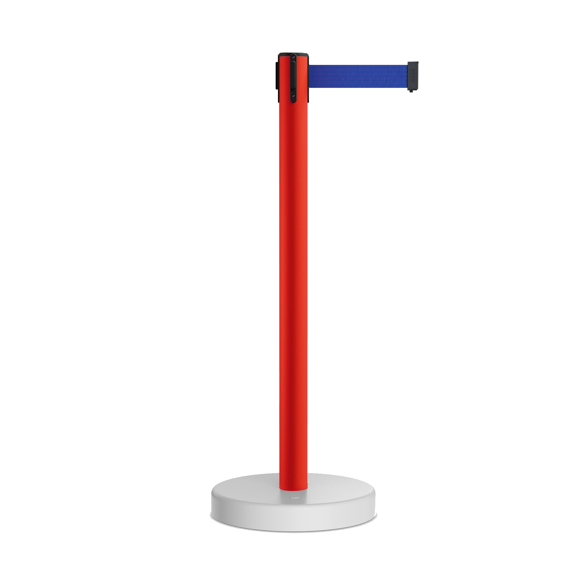 Retractable Belt Barrier Stanchion, Water Fillable Base, Red PVC Plastic Post with 7.5 Ft Belt - Montour Line MSH630 - Crowd Control Warehouse