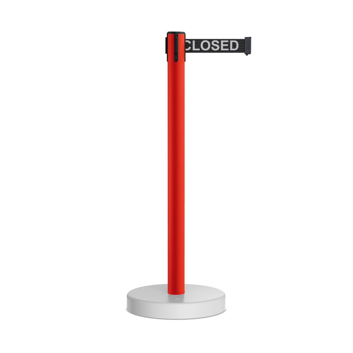 Retractable Belt Barrier Stanchion, Water Fillable Base, Red PVC Plastic Post with 7.5 Ft Belt - Montour Line MSH630 - Crowd Control Warehouse