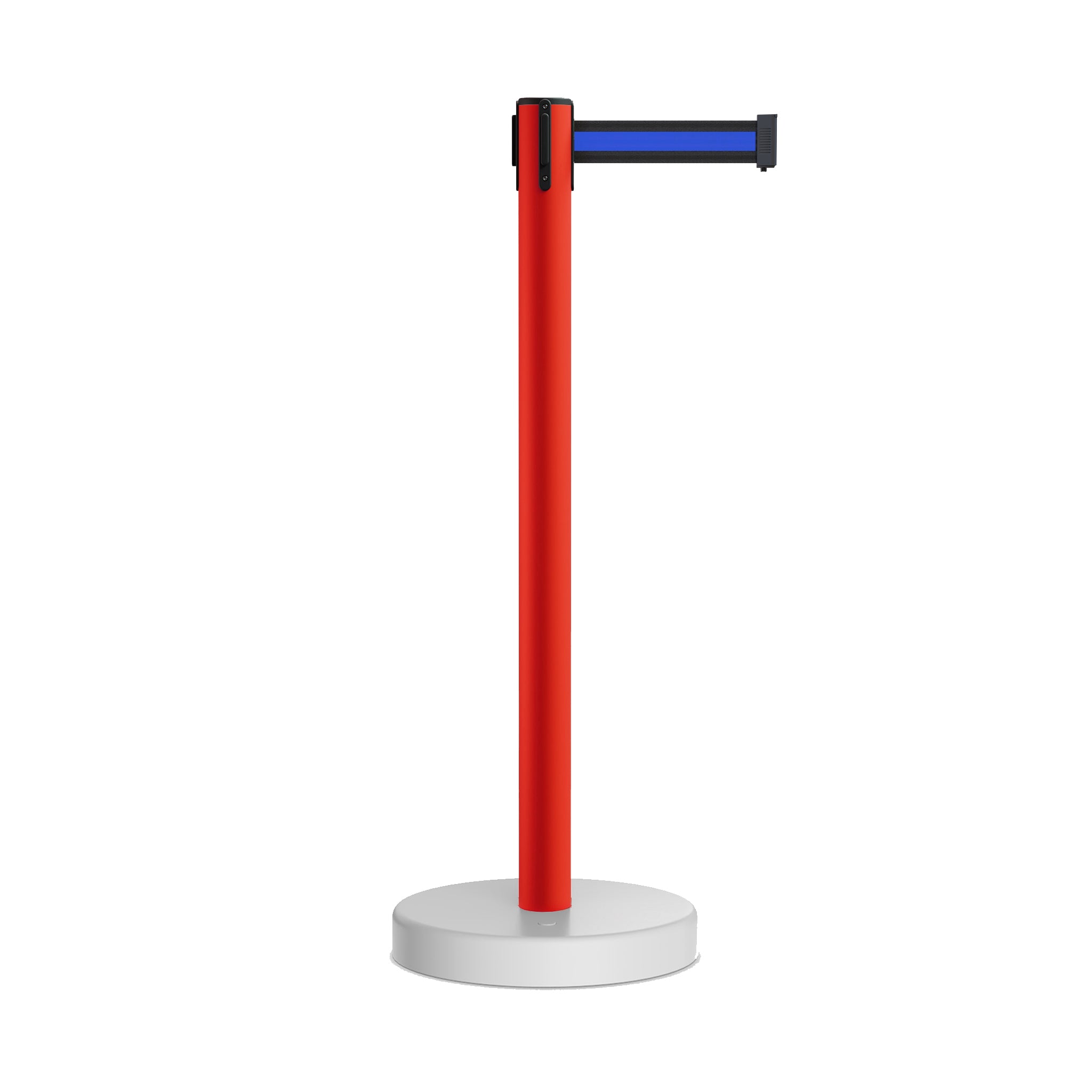 Retractable Belt Barrier Stanchion, Water Fillable Base, Red PVC Plastic Post with 7.5 Ft Belt - Montour Line MSH630 - Crowd Control Warehouse
