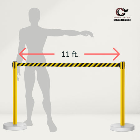 Retractable Belt Barrier Stanchion, Water Fillable Base, Yellow PVC Plastic Post, 13 Ft Belt - Montour Line MSH630 - Crowd Control Warehouse