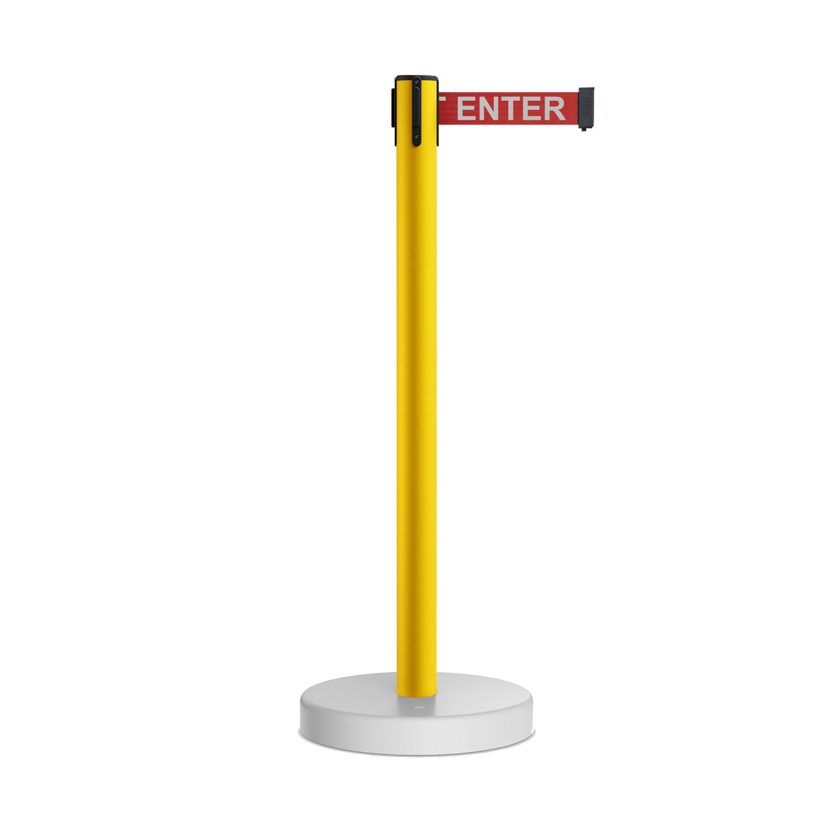 Retractable Belt Barrier Stanchion, Water Fillable Base, Yellow PVC Plastic Post, 13 Ft Belt - Montour Line MSH630 - Crowd Control Warehouse