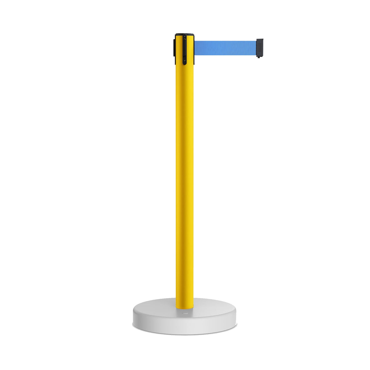 Retractable Belt Barrier Stanchion, Water Fillable Base, Yellow PVC Plastic Post, 13 Ft Belt - Montour Line MSH630 - Crowd Control Warehouse