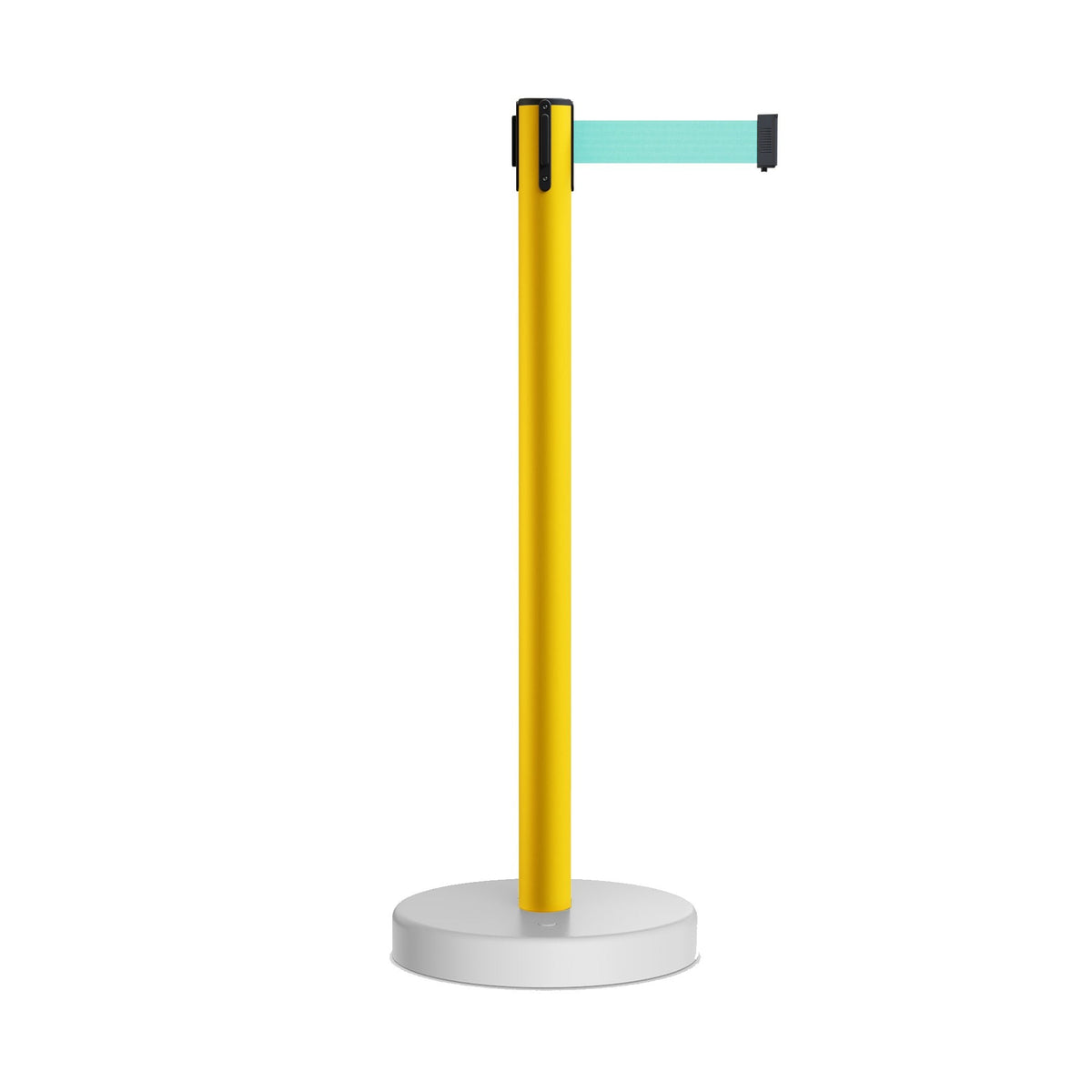 Retractable Belt Barrier Stanchion, Water Fillable Base, Yellow PVC Plastic Post, 7.5 Ft Belt - Montour Line MSH630 - Crowd Control Warehouse