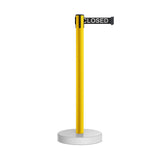 Retractable Belt Barrier Stanchion, Water Fillable Base, Yellow PVC Plastic Post, 7.5 Ft Belt - Montour Line MSH630 - Crowd Control Warehouse