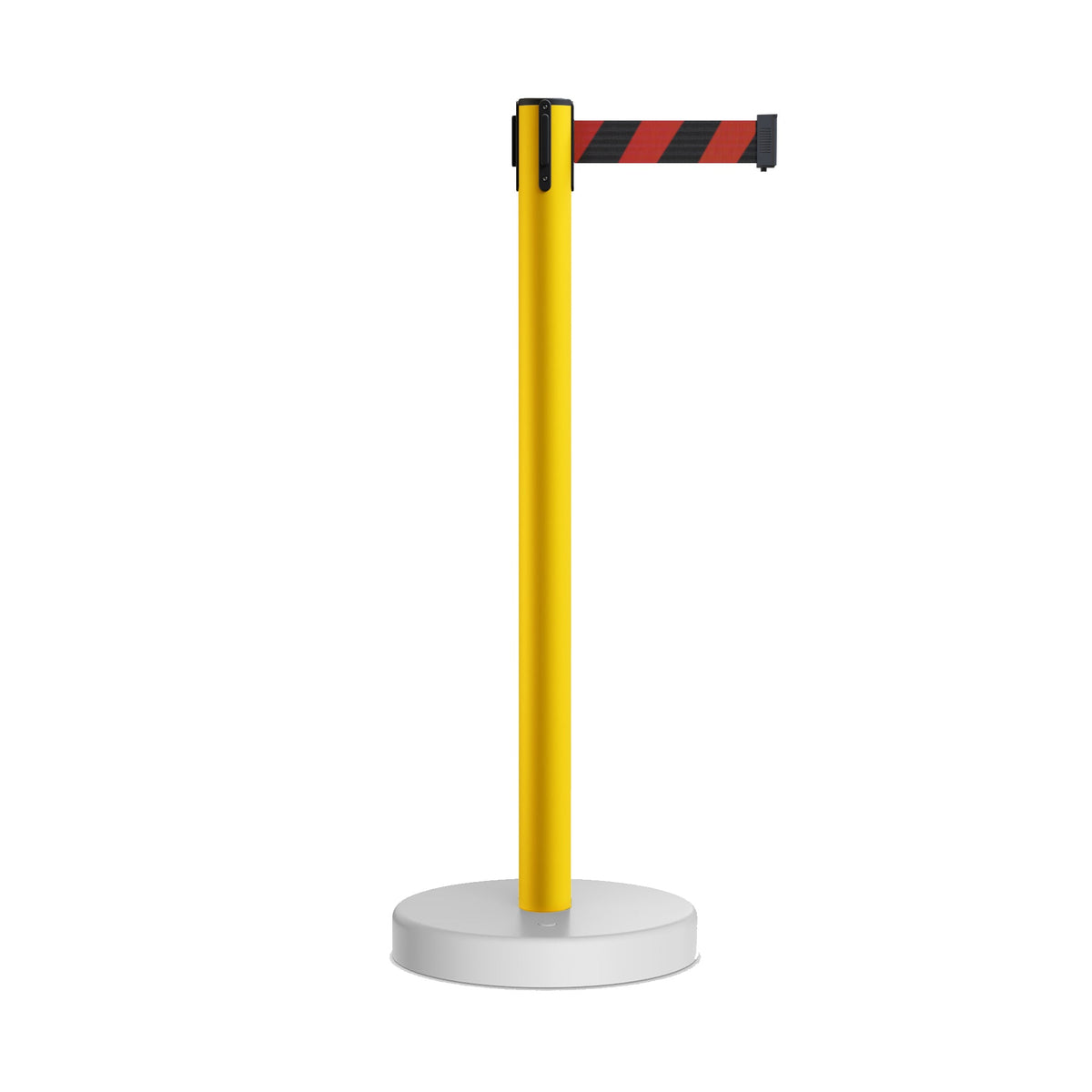 Retractable Belt Barrier Stanchion, Water Fillable Base, Yellow PVC Plastic Post, 7.5 Ft Belt - Montour Line MSH630 - Crowd Control Warehouse