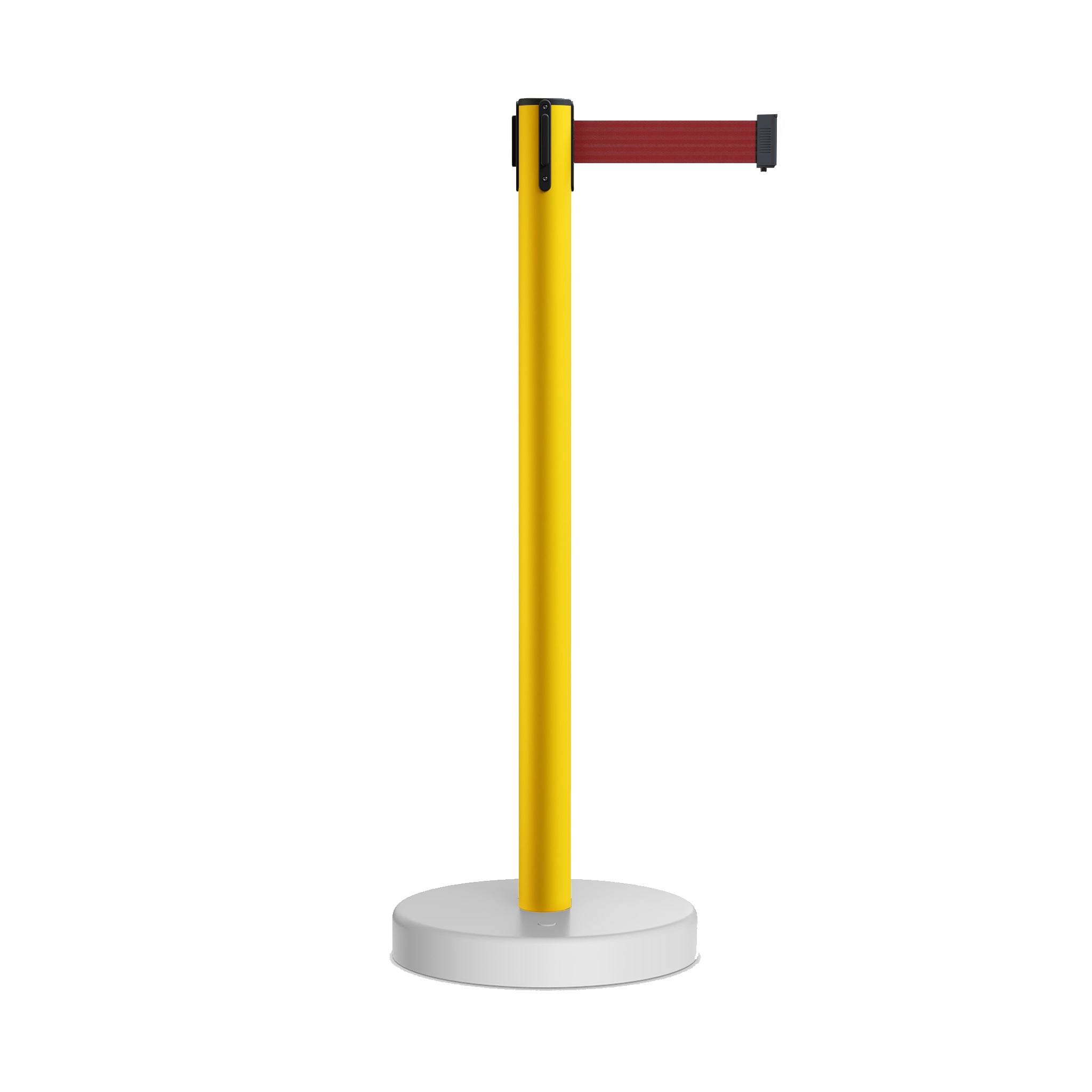 Retractable Belt Barrier Stanchion, Water Fillable Base, Yellow PVC Plastic Post, 7.5 Ft Belt - Montour Line MSH630 - Crowd Control Warehouse