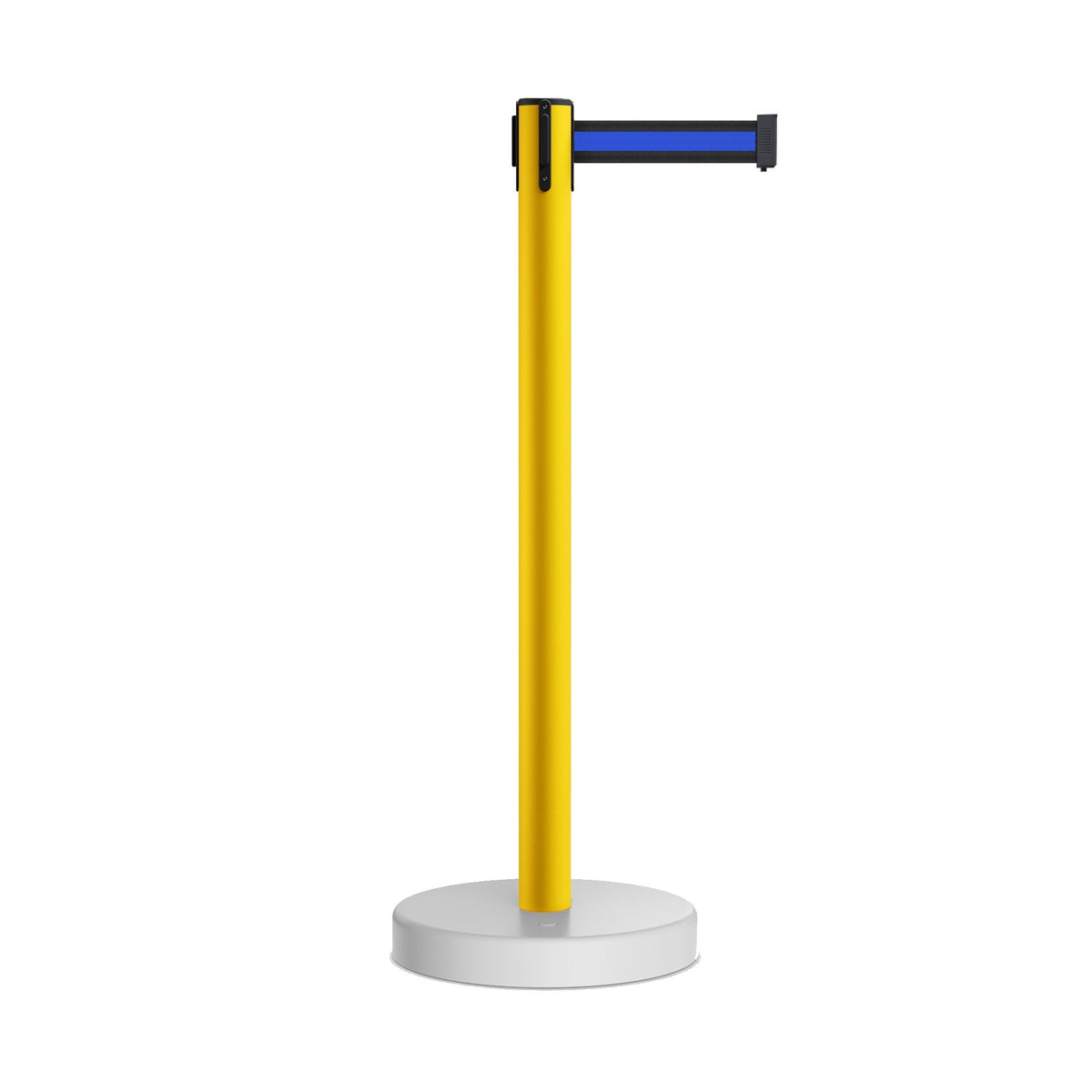 Retractable Belt Barrier Stanchion, Water Fillable Base, Yellow PVC Plastic Post, 7.5 Ft Belt - Montour Line MSH630 - Crowd Control Warehouse