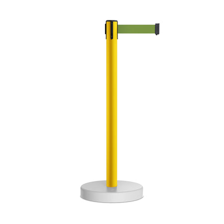 Retractable Belt Barrier Stanchion, Water Fillable Base, Yellow PVC Plastic Post, 7.5 Ft Belt - Montour Line MSH630 - Crowd Control Warehouse