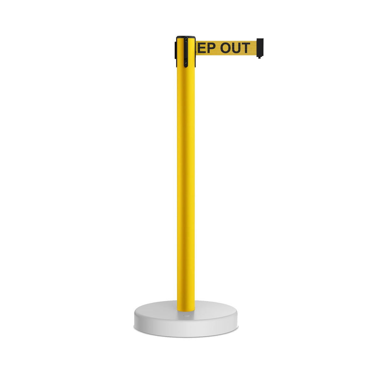 Retractable Belt Barrier Stanchion, Water Fillable Base, Yellow PVC Plastic Post, 9 Ft Belt - Montour Line MSH630 - Crowd Control Warehouse