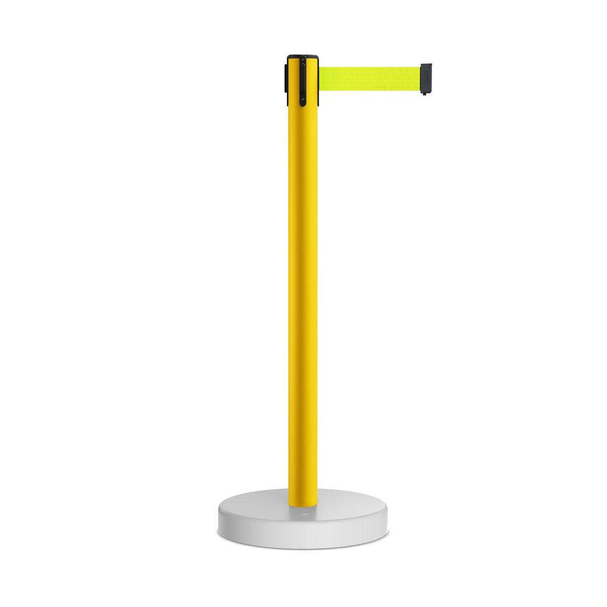 Retractable Belt Barrier Stanchion, Water Fillable Base, Yellow PVC Plastic Post, 9 Ft Belt - Montour Line MSH630 - Crowd Control Warehouse