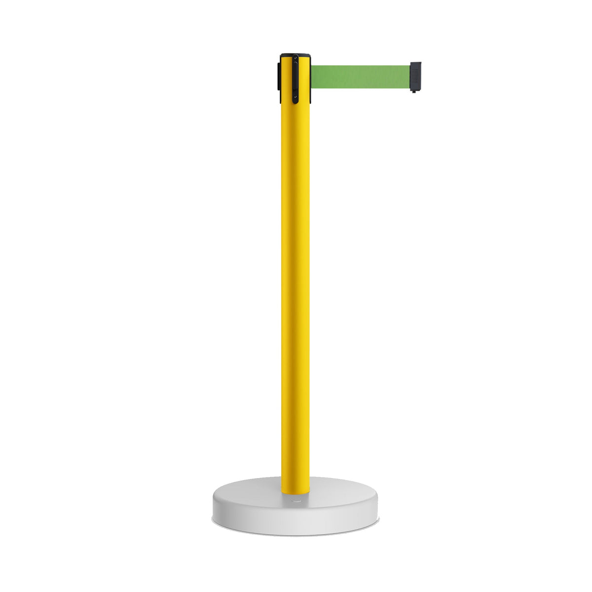 Retractable Belt Barrier Stanchion, Water Fillable Base, Yellow PVC Plastic Post, 9 Ft Belt - Montour Line MSH630 - Crowd Control Warehouse