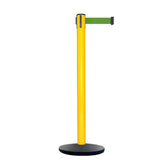 Retractable Belt Barrier Stanchion, Yellow Post, Cast Iron Base, 13 Ft. Belt - Montour Line MSI630 - Crowd Control Warehouse