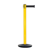 Retractable Belt Barrier Stanchion, Yellow Post, Cast Iron Base, 13 Ft. Belt - Montour Line MSI630 - Crowd Control Warehouse
