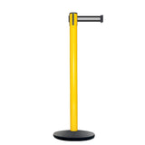 Retractable Belt Barrier Stanchion, Yellow Post, Cast Iron Base, 13 Ft. Belt - Montour Line MSI630 - Crowd Control Warehouse