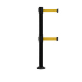 Retractable Dual Belt Barrier Safety Stanchion, Fixed Base, Black Post, 11 Ft. Belts - Montour Line MX630DF - Crowd Control Warehouse