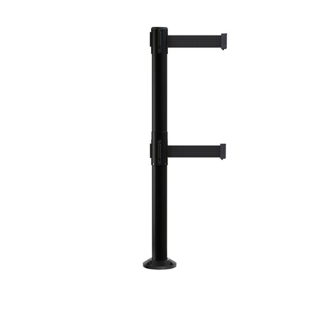 Retractable Dual Belt Barrier Safety Stanchion, Fixed Base, Black Post, 11 Ft. Belts - Montour Line MX630DF - Crowd Control Warehouse