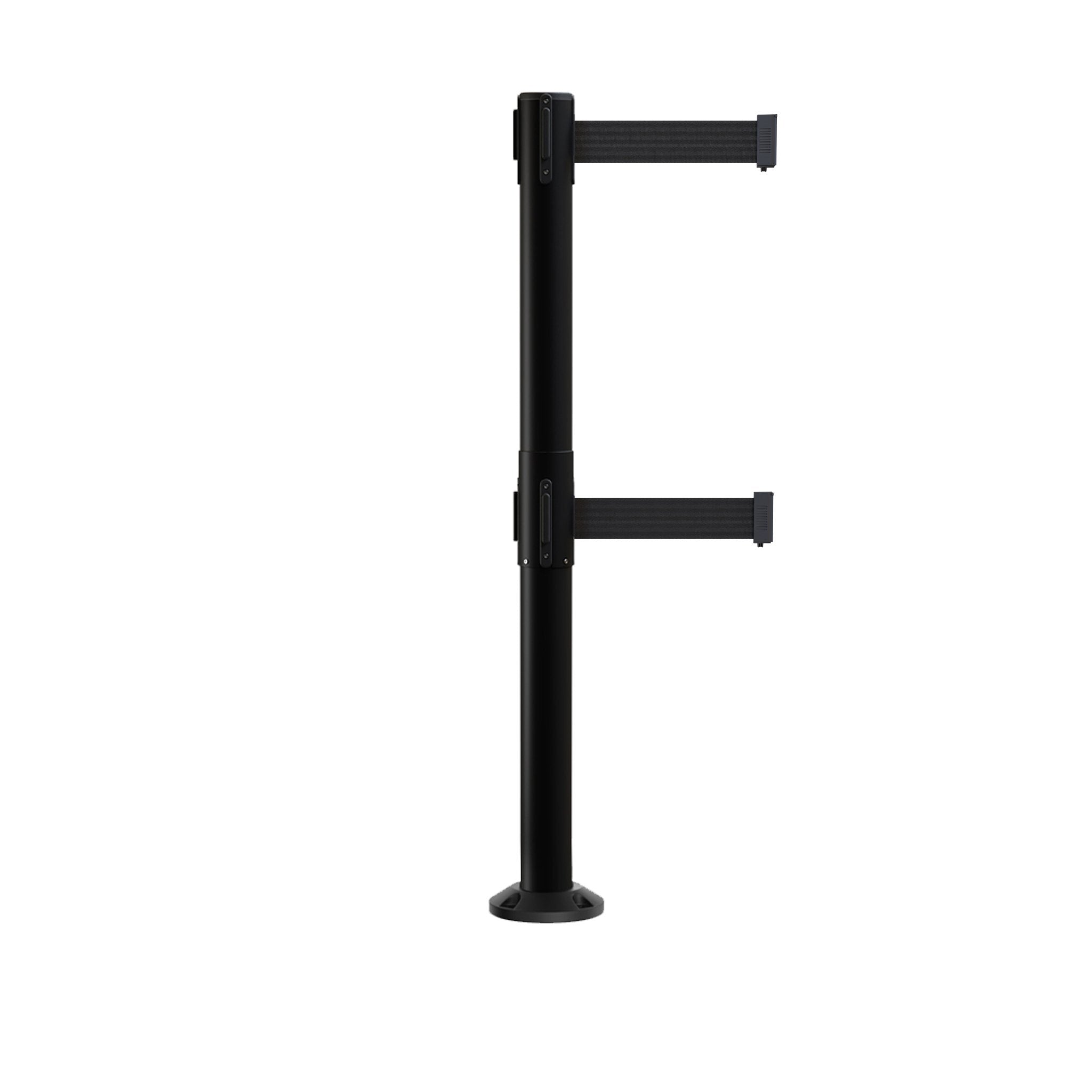 Retractable Dual Belt Barrier Safety Stanchion, Fixed Base, Black Post ...