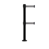 Retractable Dual Belt Barrier Safety Stanchion, Fixed Base, Black Post, 7.5 Ft. Belt - Montour Line MX630DF - Crowd Control Warehouse